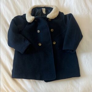 H&M Navy Pea Coat with Cream Collar
